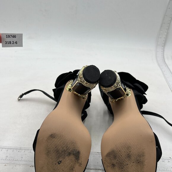 FSJ Women Open Toe  Sandal Ankle Strap Chunky Block High Thick Heels Black Shoes - Picture 7 of 8